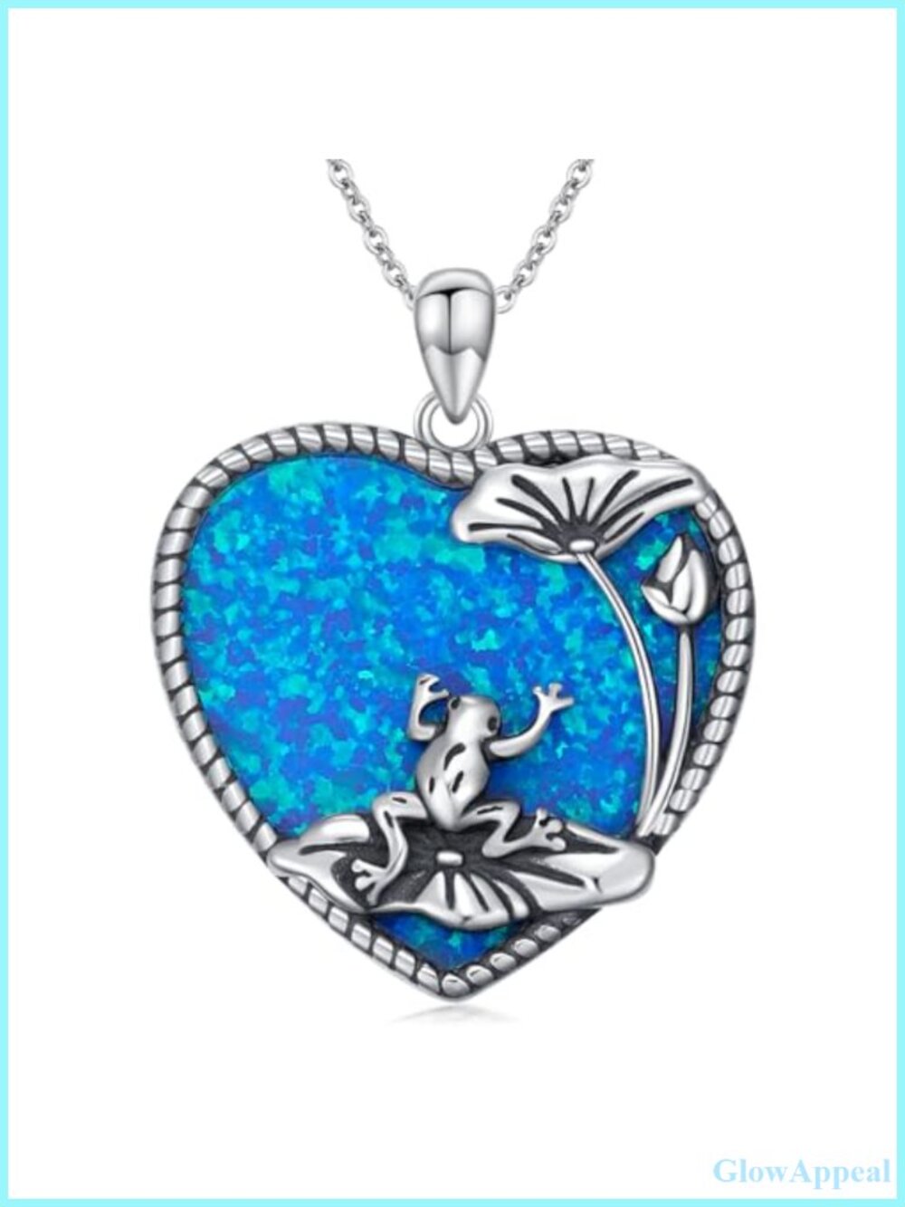 Frog Heart Shape Opal Necklace 925 Sterling Silver Pendant Jewelry for Women